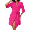 image:imageEkouaer Short Robes for Women Lightweight Bathrobe Kimono Robes Knee Length 34 Sleeve Swiss Polka Dot Soft Robe with PocketsHot Pink