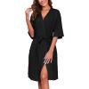 image:imageEkouaer Short Robes for Women Lightweight Kimono Robes Knit Bathrobe Soft Sleepwear with Pockets SXXLBlack