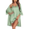 image:imageEkouaer Sleepwear Womens Satin Nightgown with Robes Set 2 Piece Sexy Lace Cami NightwearLight Green