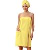image:imageEkouaer Towel Wrap for Women with Hair Towel Lightweight Knee Length Spa Body Bath Adjustable Closure Bathrobe with PocketLemon Yellow