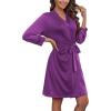 image:imageEkouaer Women Bathrobe 34 Sleeves Soft Knit Robes Comfy House Robe Knee Length Light Robe Eggplant XXL