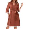 image:imageEkouaer Women Kimono Robe 34 Sleeves Loungewear Dress Knee Length Sleepwear Pockets Housecoat Short Bathrobe SXXLCcaramel