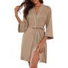 image:imageEkouaer Women Kimono Robes Knee Length Knit Bathrobe Lightweight Soft Sleepwear Vneck Casual Ladies LoungewearKhaki
