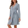 image:imageEkouaer Women Robe Ribbed Knit Soft Bathrobe Knee Length Robes Stretchy Short Sleepwear with PocketsLight Blue