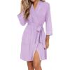 image:imageEkouaer Women Robes Shawl Collar Bathrobe Short Kimono Robe Soft Knit Bathrobes Ladies Sleepwear with Pockets SXXLLight Purple