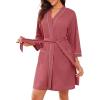 image:imageEkouaer Women Robes Waffle Knee Length Bathrobe Lightweight Soft Sleepwear V neck 34 Sleeve Casual Ladies Loungewear SXXLGray Purple