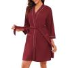 image:imageEkouaer Women Robes Waffle Knee Length Bathrobe Lightweight Soft Sleepwear V neck 34 Sleeve Casual Ladies Loungewear SXXLWine Red