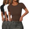 image:imageEkouaer Women Short Sleeve Shirts Lightweight Basic Tops Ribbed Knit Outfit Tees Crew Neck TShirts Work Out BlouseBlackBrownWhite