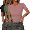 image:imageEkouaer Women Short Sleeve Shirts Lightweight Basic Tops Ribbed Knit Outfit Tees Crew Neck TShirts Work Out BlouseBlackDirty PinkArmy Green
