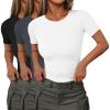 image:imageEkouaer Women Short Sleeve Shirts Lightweight Basic Tops Ribbed Knit Outfit Tees Crew Neck TShirts Work Out BlouseBlackWhiteDeep Grey