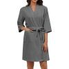 image:imageEkouaer Women Terry Cloth Robes Absorbent Towel Robe Knee Length Soft Bathrobe 34 Sleeve Spa Robe with Pockets S2XLDark Grey