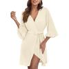 image:imageEkouaer Women Waffle Robes 34 Sleeve Ruffle Knit Bathrobe Soft Lightweight Knee Length Robe LoungewearApricot