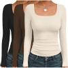 image:imageEkouaer Womens 3 Pack Long Sleeve Shirts Square Neck Basic Tops Fitted Tee Thermal Undershirts XSXXLBlackBrownBeige
