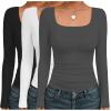 image:imageEkouaer Womens 3 Pack Long Sleeve Shirts Square Neck Basic Tops Fitted Tee Thermal Undershirts XSXXLBlackGrayWhite