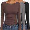 image:imageEkouaer Womens Boat Neck Tops 3 Packs Long Sleeve Shirts Ruched Fall Fashion 2025 Outfits Basic Thermal Underscrubs3pcs Black  Brown  Grey