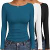 image:imageEkouaer Womens Boat Neck Tops 3 Packs Long Sleeve Shirts Ruched Fall Fashion 2025 Outfits Basic Thermal Underscrubs3pcs Black  White  Dark Blue