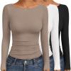 image:imageEkouaer Womens Boat Neck Tops 3 Packs Long Sleeve Shirts Ruched Fall Fashion 2025 Outfits Basic Thermal Underscrubs3pcs Black  White  Light Brown
