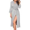 image:imageEkouaer Womens Knit Bathrobe Lace Kimono Robes with Pockets Full Length Lightweight Loungewear SXXLLight Gray