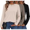 image:imageEkouaer Womens Long Sleeve Shirts 3 Pack Crew Neck Thermal Tops Loose Fit Undershirt Base Layer Trendy Clothes XSXXL3pcs Black  Tea Leaf  Beige