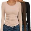 image:imageEkouaer Womens Long Sleeve Shirts 3 Packs Scoop Neck Ribbed Tops Fitted Thermal Undershirt Soft Layering Tees XSXXLBlackBrownBeige1