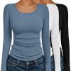 image:imageEkouaer Womens Long Sleeve Shirts 3 Packs Scoop Neck Ribbed Tops Fitted Thermal Undershirt Soft Layering Tees XSXXLBlackWhiteDusty Blue
