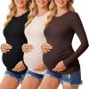 image:imageEkouaer Womens Maternity Crew Neck Long Sleeve Tee 3 Pack3pcs Black  Brown  Beige