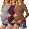 image:imageEkouaer Womens Maternity Crew Neck Long Sleeve Tee 3 Pack3pcs Burgundy Red  Caramel  Grey
