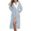 image:imageEkouaer Womens Robe Long Plush Soft Bathrobe Jacquard Color Block Robes Shawl Collar Sleepwear with Pockets SXXLLight Blue