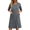 image:imageEkouaer Womens Zipper Robe 34 Sleeve Ribbed Knit Short Bathrobe Lightweight Knee Length Housecoat with Pockets S3XL