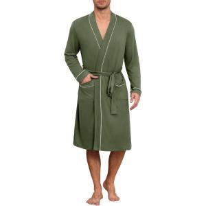 image:imageEkouaer Mens Robes Lightweight Knit Bathrobe Long Sleeve Kimono Robe V Neck Spa Knee Length Sleepwear with Pockets SXXLArmy Green