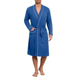 image:imageEkouaer Mens Robes Lightweight Knit Bathrobe Long Sleeve Kimono Robe V Neck Spa Knee Length Sleepwear with Pockets SXXLRoyal Blue