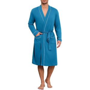 image:imageEkouaer Mens Robes Lightweight Knit Bathrobe Long Sleeve Kimono Robe V Neck Spa Knee Length Sleepwear with Pockets SXXLTurquoise