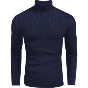 image:imageEkouaer Mens Turtleneck Shirts Ribbed Lightweight Sweater Long Sleeve Casual Pullover Thermal Undershirts SXXLNavy