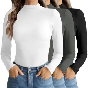 image:imageEkouaer Mock Neck Tops for Women Turtleneck 3 Pack Thermal Long Sleeve Women Womens Undershirts Casual Turtle Neck UndershirtBlackWhiteDark Grey