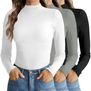 image:imageEkouaer Mock Neck Tops for Women Turtleneck 3 Pack Thermal Long Sleeve Women Womens Undershirts Casual Turtle Neck UndershirtBlackWhiteLight Grey