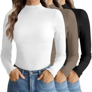 image:imageEkouaer Mock Neck Tops for Women Turtleneck 3 Pack Thermal Long Sleeve Women Womens Undershirts Casual Turtle Neck UndershirtBlackWhiteTea Grey
