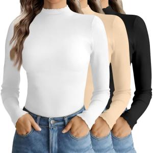 image:imageEkouaer Mock Neck Tops for Women Turtleneck 3 Pack Thermal Long Sleeve Women Womens Undershirts Casual Turtle Neck UndershirtBlackWhiteYellow