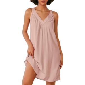 image:imageEkouaer Nightgown for Women Sleeveless Sleepwear Lightweight Racerback Sleep Shirt Pleated V Neck Night Dress Short ChemiseLight Pink