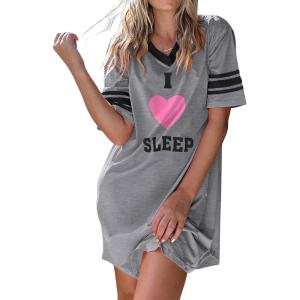 image:imageEkouaer Nightgowns for Women Cotton Night Gown Short Sleeve Sleepwear V Neck Color Block Sleep Shirts Ladies Night ShirtsCi Love Sleep Grey
