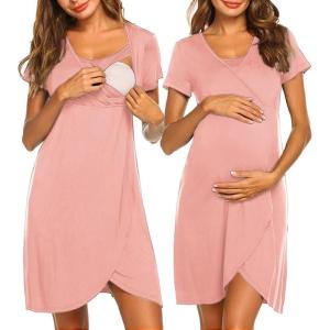 image:imageEkouaer Nursing Nightgown 3 In 1 Maternity Nightgown Short Sleeve Nursing Gown Breasfeeding Sleepwear Delivery DressPink