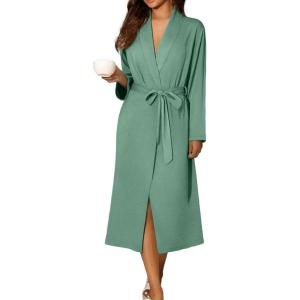 image:imageEkouaer Robes for Women Long Sleeve Knit Kimono Bathrobe Soft Lightweight Loungewear Ladies Cotton SleepwearCeladon Green