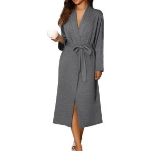 image:imageEkouaer Robes for Women Long Sleeve Knit Kimono Bathrobe Soft Lightweight Loungewear Ladies Cotton SleepwearGrey