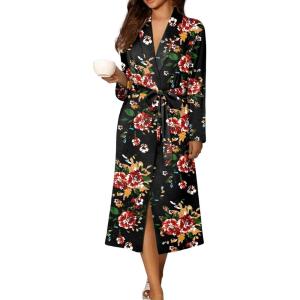 image:imageEkouaer Robes for Women Long Sleeve Knit Kimono Bathrobe Soft Lightweight Loungewear Ladies Cotton SleepwearOrange Red Flowers