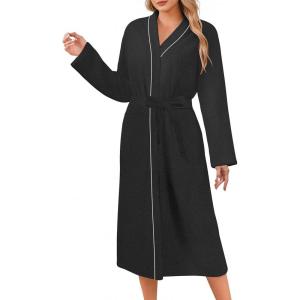 image:imageEkouaer Robes for Women Long Sleeves Bathrobe V Neck Cozy Housecoat Lightweight Fleece Robe with Pockets SXXLBlack