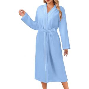 image:imageEkouaer Robes for Women Long Sleeves Bathrobe V Neck Cozy Housecoat Lightweight Fleece Robe with Pockets SXXLLight Blue