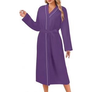 image:imageEkouaer Robes for Women Long Sleeves Bathrobe V Neck Cozy Housecoat Lightweight Fleece Robe with Pockets SXXLPurple