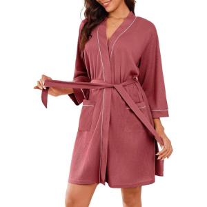 image:imageEkouaer Robes for Women Waffle Knee Length Bathrobe Lightweight Soft Sleepwear V neck 34 Casual Ladies Loungewear SXXLGray Purple