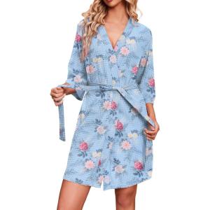 image:imageEkouaer Robes for Women Waffle Knit Bathrobe Soft Lightweight Knee Length Loungewear SXXLFloral Blue