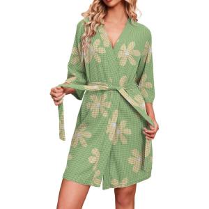 image:imageEkouaer Robes for Women Waffle Knit Bathrobe Soft Lightweight Knee Length Loungewear SXXLFloral Green