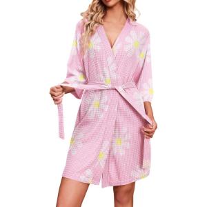 image:imageEkouaer Robes for Women Waffle Knit Bathrobe Soft Lightweight Knee Length Loungewear SXXLFloral Pink